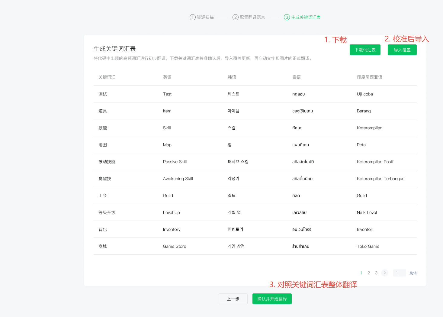 校准关键词汇表